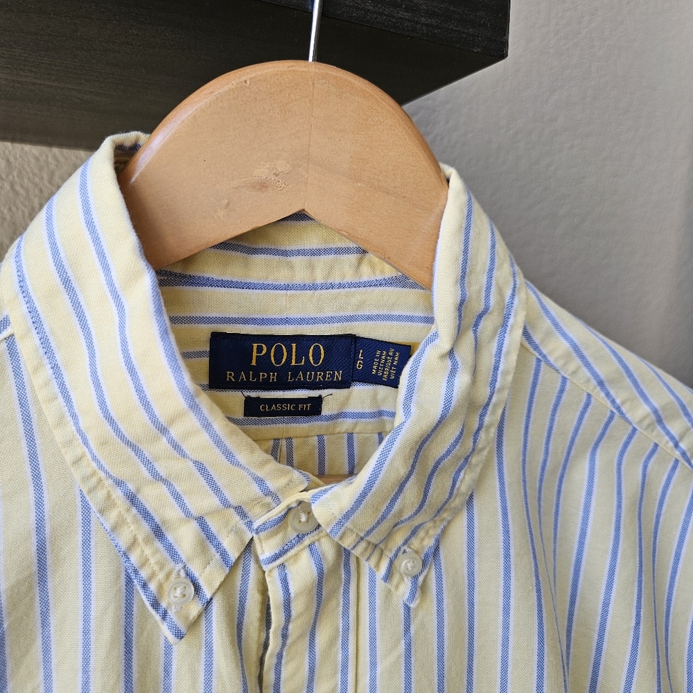Ralph Lauren Mens Classic Fit Oxford Lg Yellow, White and Blue - Picture 2 of 3